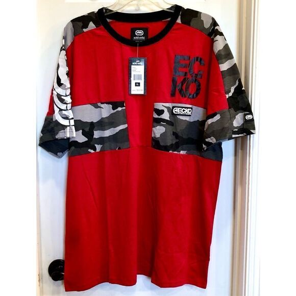 ECKO UNLTD - M Sz XL - NWT Ecko Red Short Sleeve Tee/Black & Gray Camo Detail - Picture 2 of 13